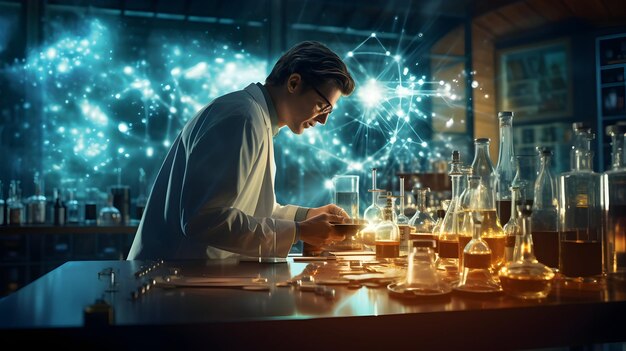 A captivating scene of a researcher analyzing the chemical properties of natural compounds