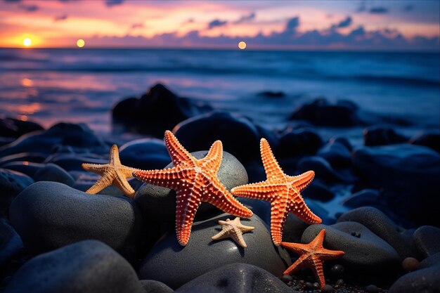 Captivating Seashore Scene Starfishes Astonishingly Perched on Rock in AR 32