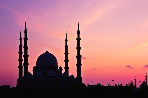 Captivating Silhouette of a Mosque Gracefully Outlined Against the Fading Light of Dusk