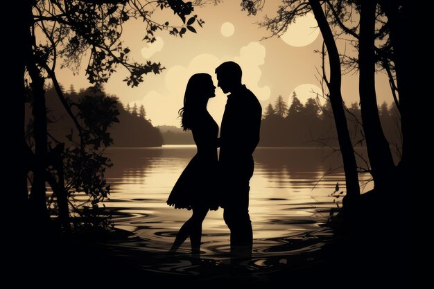 Captivating Silhouette of romantic couple admiring sunset together Generate ai