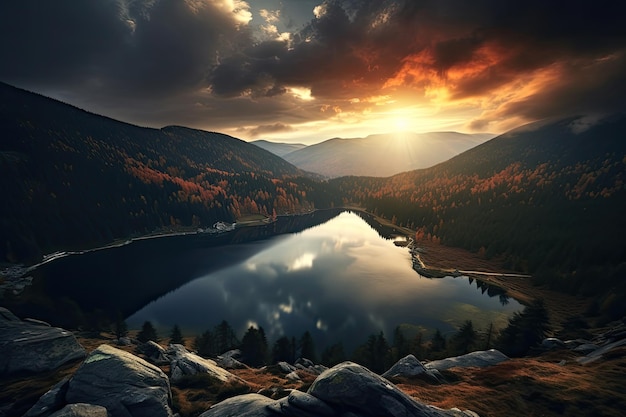 Captivating Snapshot A Glimpse of Serene High Lake Amidst the Majestic Carpathian Mountains