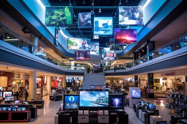 Photo captivating snapshot of low yat digital mall's multilevel ceiling unveiling prominent electronics b