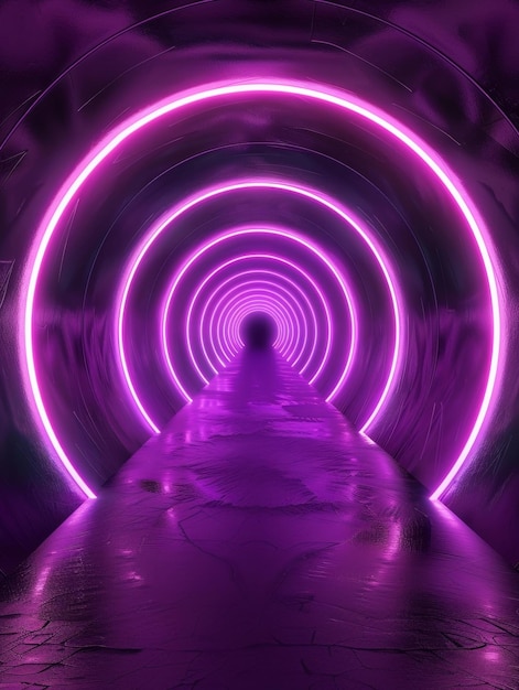 A captivating spiral tunnel glows with a mesmerizing purple hue creating a deeply immersive and otherworldly experience