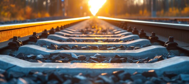 Captivating sunset creating a warm glow on railway track casting a picturesque scene