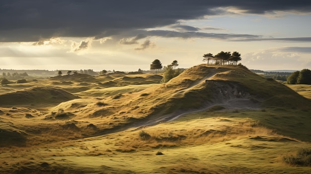 写真 砂丘 の 上 の 魅力 的 な 夕暮れ  驚く べき イギリス の 景色