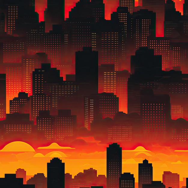 Captivating sunset over a silhouetted cityscape