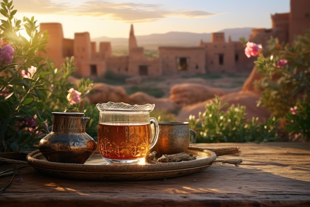 Captivating Tea Scene Helenart's Vision of Morocco Mint Tea Blooming AI GENERATIVE