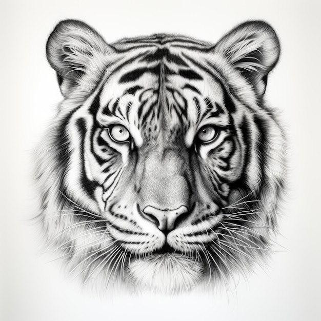 Captivating Tiger Gaze An aweinspiring hyperrealistic fine line drawing capturing the fierce yet