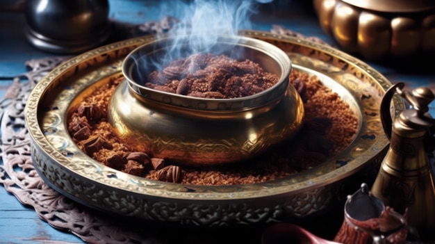 매혹적인 전통 터키 커피의 햇볕에 쬐인 춤