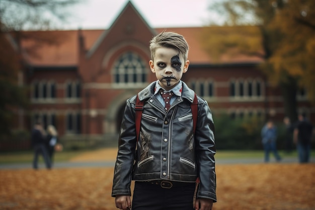 Captivating transformation young boy unveils enchanting halloween persona at school gate
