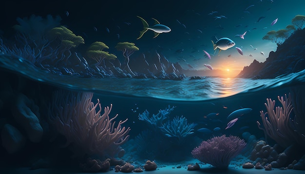 Captivating Undersea Scene Coral Sunlight and Aquatic Life