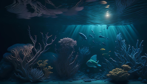 Captivating Undersea Scene Coral Sunlight and Aquatic Life