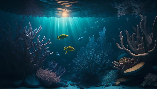 Photo captivating undersea scene coral sunlight and aquatic life