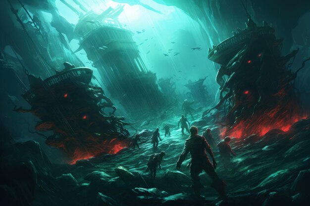 Captivating underwater shipwreck scene generative ai