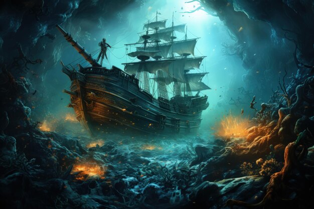 Captivating Underwater Shipwreck Scene Generative AI