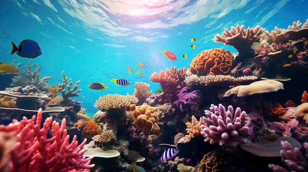 A captivating underwater shot of a vibrant coral reef