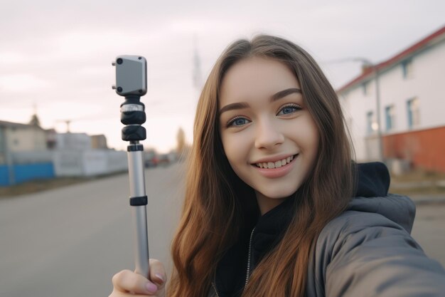 Photo captivating urban adventures embracing social media as a teen girl bloggers vlogging journey