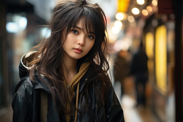 Captivating urban portrait of a young japanese woman