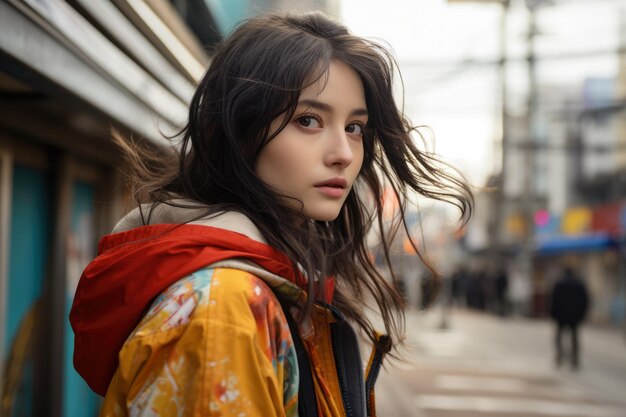 Photo captivating urban portrait of a young japanese woman