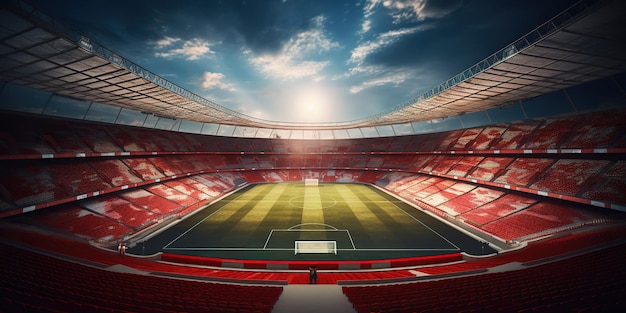 The captivating view of an empty soccer stadium where the echoes of past cheers intertwine with the anticipation of future matches AI Generative AI