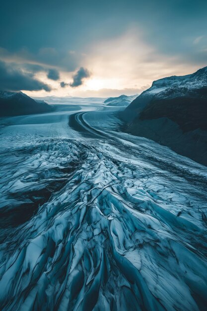 Photo captivating view of the glacier and mountains in sunrise