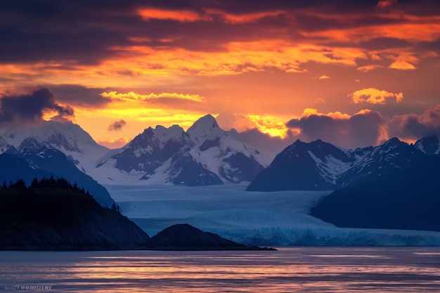 Captivating view of the glacier and mountains in sunset