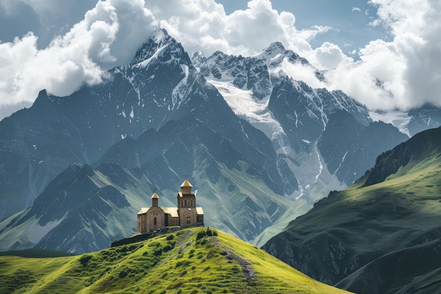 Photo captivating view of tsminda sameba monastery in kazbegi georgia a mustsee spot for cultural