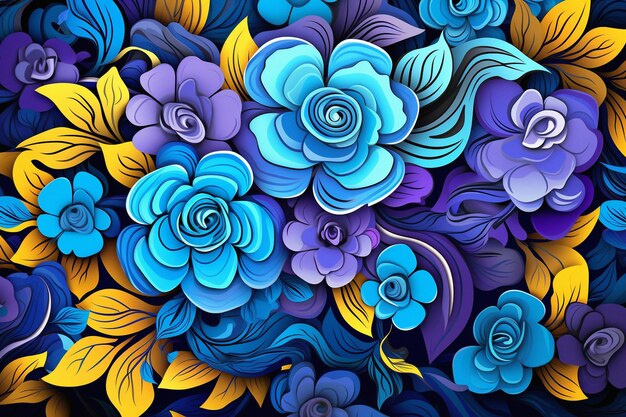 Foto una vista affascinante con vivaci blu viola e dolci fiori gialli