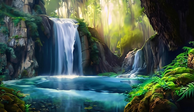 A captivating wallpaper featuring a hidden gem of naturea secluded waterfall