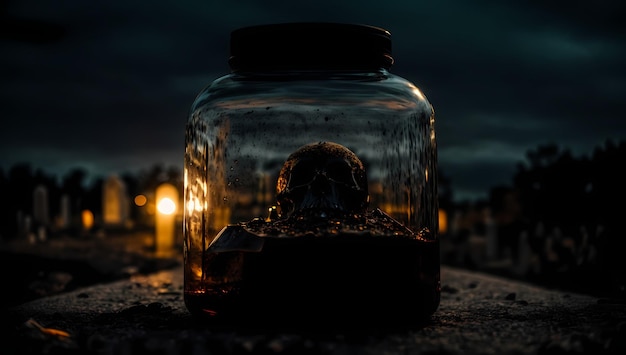 Foto malevolenza prigioniera di questo terrore demoniaco di halloween contenuto negli antichi cimiteri di vetro