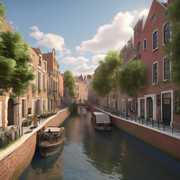 Capture the architectural details of a historic canal district with narrow waterways and picturesq
