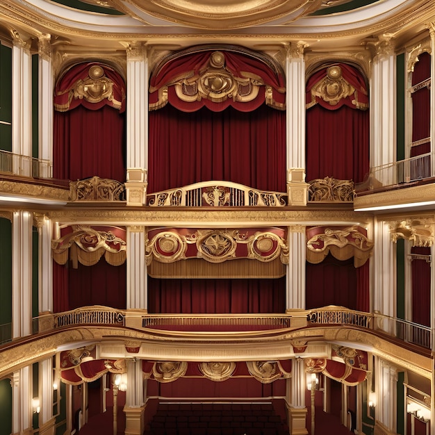 Photo capture the architectural details of a historic theater or concert hall with ornate balconies and