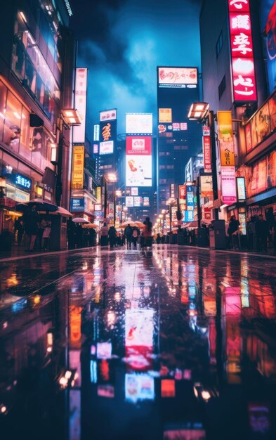 Capture of a bustling tokyo avenue at night