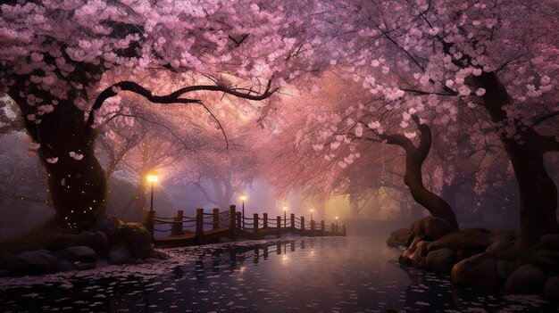 Capture the ephemeral beauty of cherry blossoms in full bloom creating a dreamy