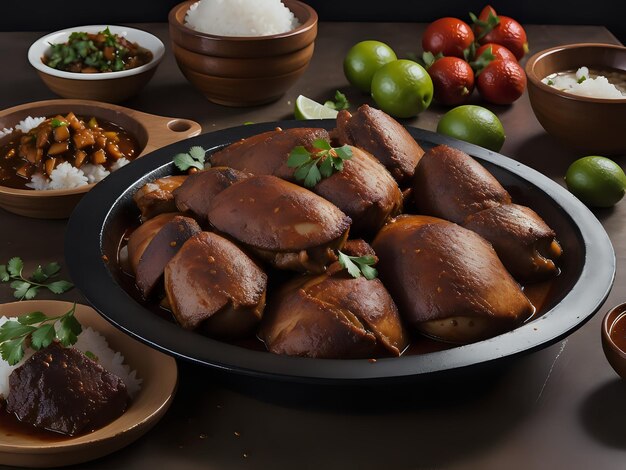 Photo capture the essence of adobo philippines in a mouthwatering food photography shot