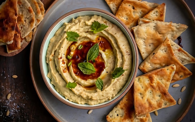 Photo capture the essence of baba ghanoush in a mouthwatering food photography shot