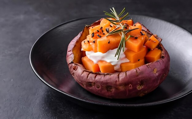 Capture the essence of Baked Sweet Potato in a mouthwatering food photography shot