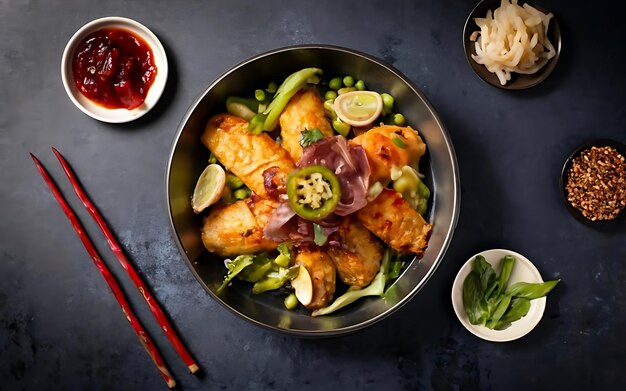 Photo capture the essence of banchan in a mouthwatering food photography shot