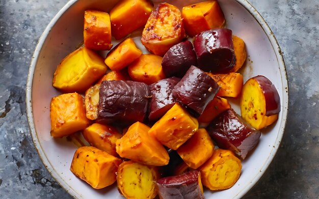 Capture the essence of candied yams in a mouthwatering food photography shot