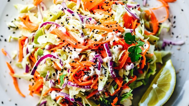 Photo capture the essence of coleslaw in a mouthwatering food photography shot