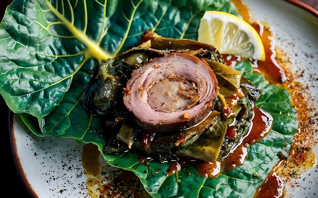 Photo capture the essence of collard greens in a mouthwatering food photography shot