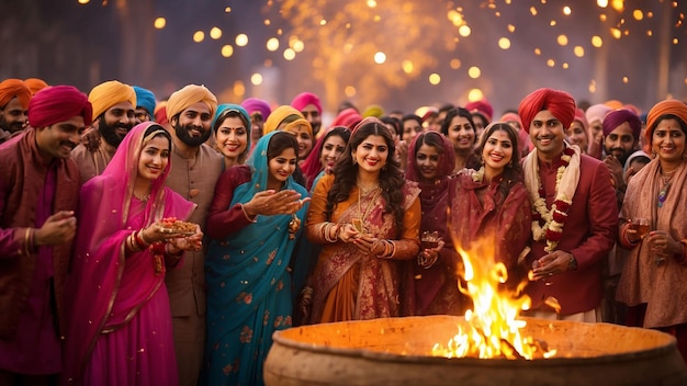 Photo capture the essence of community spirit during lohri celebrations by featuring a horizontal backgrou