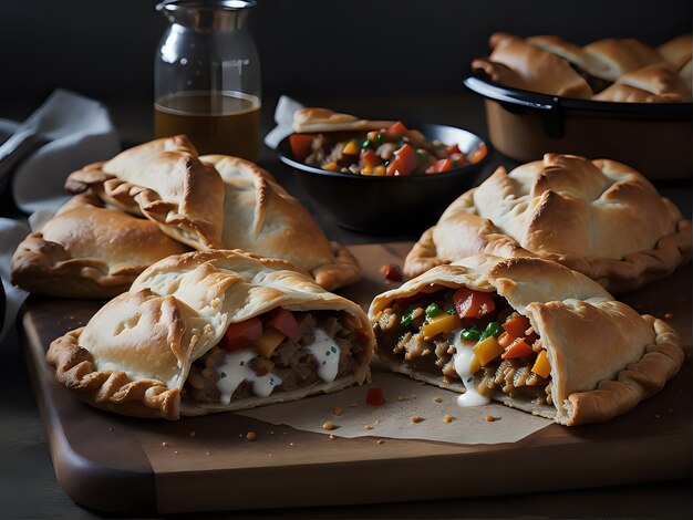 Capture the essence of Cornish Pasty in a mouthwatering food photography shot