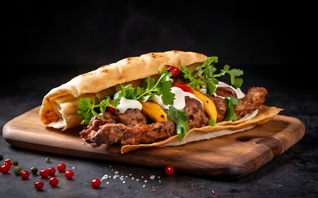 Capture the essence of Doner Kebab in a mouthwatering food photography shot