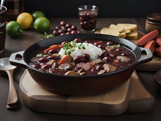 Capture the essence of Feijoada in a mouthwatering food photography shot