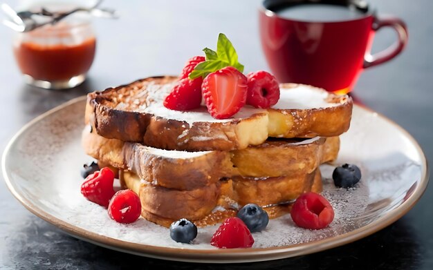 Capture the essence of French Toast in a mouthwatering food photography shot