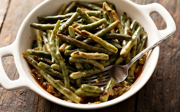 Capture the essence of Green Bean Casserole in a mouthwatering food photography shot