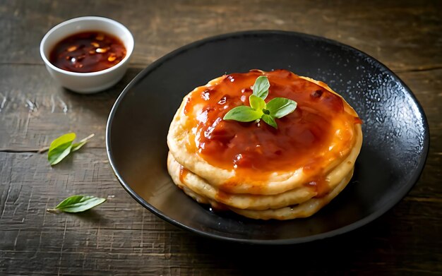 Photo capture the essence of hotteok in a mouthwatering food photography shot