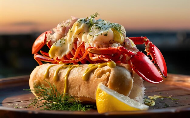 Foto cattura l'essenza di lobster roll in una foto di cibo appetitoso