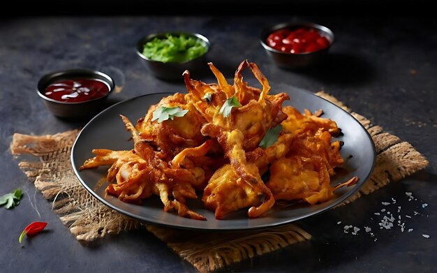 Capture the essence of Onion Bhaji in a mouthwatering food photography shot